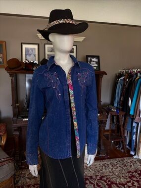 Bejewelled embroidered western urban cowgirl shirt